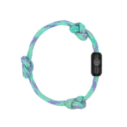 Upcycling bracelet Denmark North Sea Bracenet made of old fishing net in turquoise-purple with black magnetic clasp.