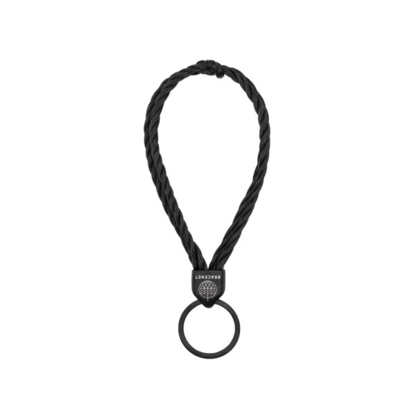 BRACENET upcycled keychain made from black fishing net with black stainless steel cap