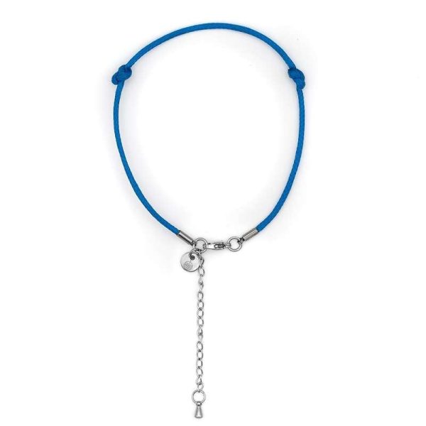 Bracenet anklet made from upcycled fishing net in blue with silver pendant