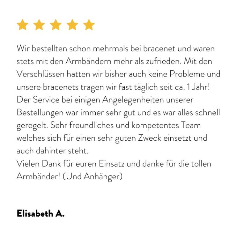 Kundenerfahrung mit BRACENET - Armbänder aus Fischernetzen: 5 Sterne, guter Zweck, freundlich und kompetent!