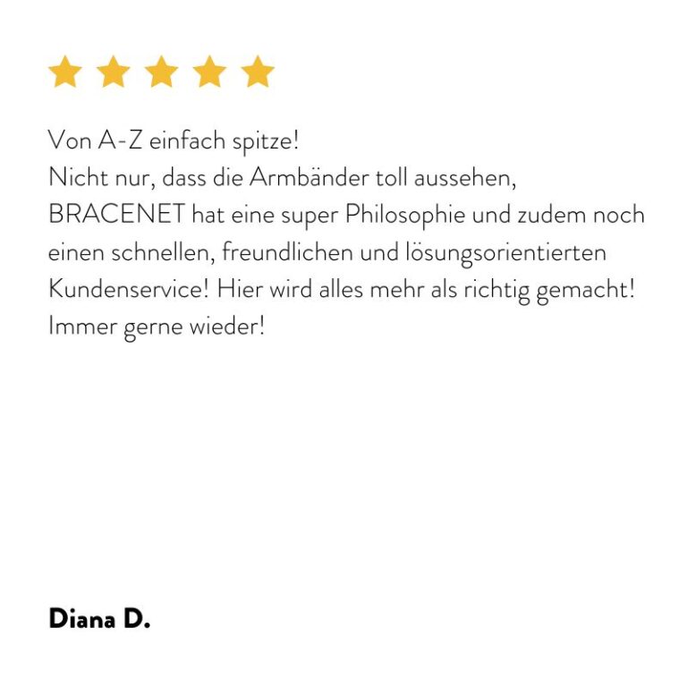 Kundenbewertung von BRACENET - Armbänder aus Fischernetzen: 5 Sterne, super Philosophie, spitzen Service!