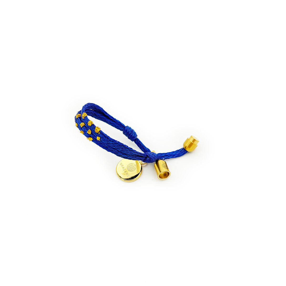 Sicilia, Sizilien Bracenet Bracelet aus Fischernetz in blau und gold mit Edelstahl Magnetverschluss und einem Medusa Anhänger als Freisteller