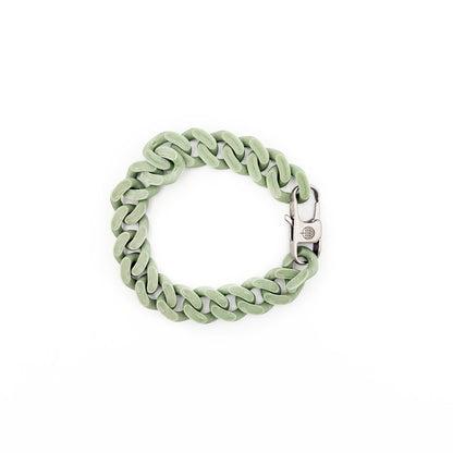 SeaChain Bracenet in 3D Druck aus alten Fischernetzen hergestellt in Blassgrün mit kleinem Clip Karabiner in Silber. 