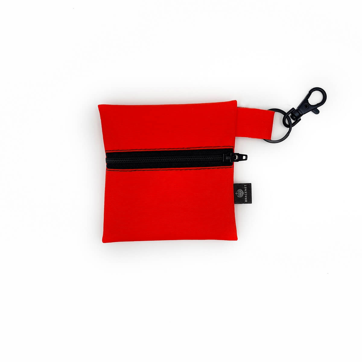 BRACENET Upcycling Neopren Tasche in rot mit einem kleinen Karabiner, handgefertigt aus einem alten Tauchanzug