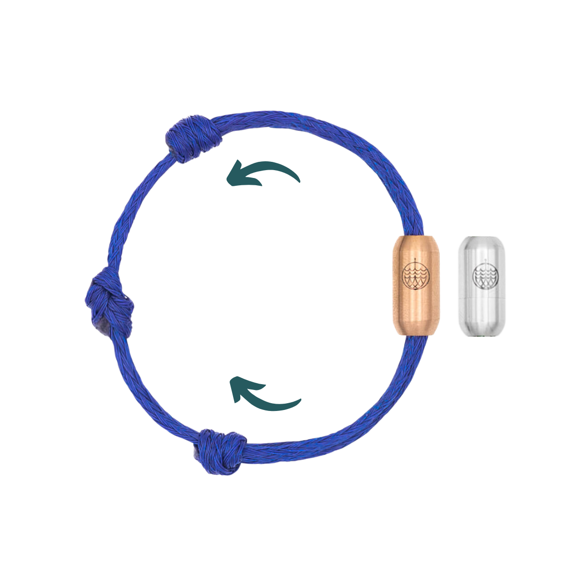 BRACENET Upcycling Armband Baffin Bay aus alten blauen Fischernetzen mit roségoldener und silberner Tube