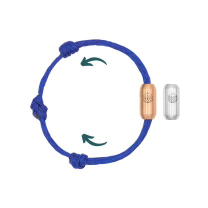 BRACENET Upcycling Armband Baffin Bay aus alten blauen Fischernetzen mit roségoldener und silberner Tube