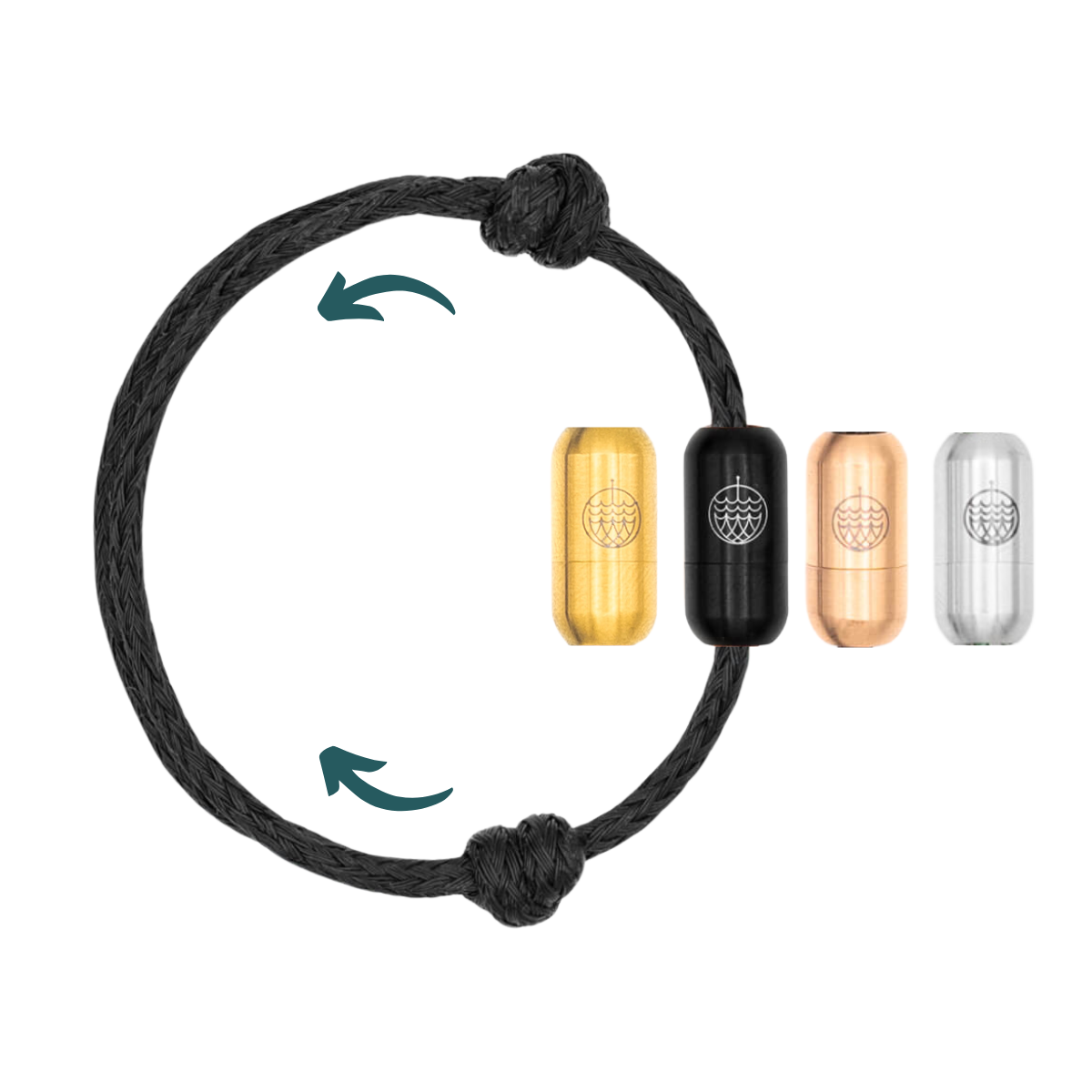 BRACENET Upcycling Armband Black Sea aus schwarzen Fischernetzen gefertigt, größenverstellbar mit Magnetverschluss in schwarz, gold, roségold oder silber