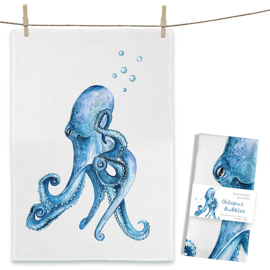 BRACENET X MALUU Geschirrtuch mit Aquarell Motiv Oktopus aus Bio-Baumwolle