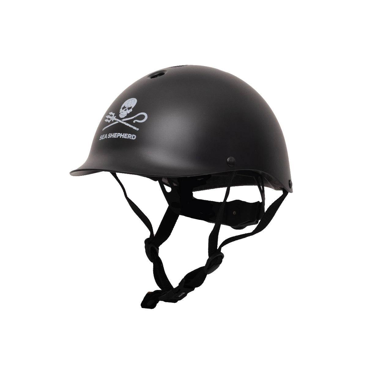 Dashel x BRACENET Kids' Sea Shepherd Fahrradhelm in Schwarz mit Jolly Roger Logo.