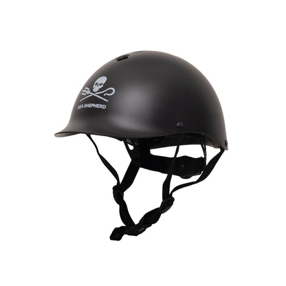 Dashel x BRACENET Kids' Sea Shepherd Fahrradhelm in Schwarz mit Jolly Roger Logo.