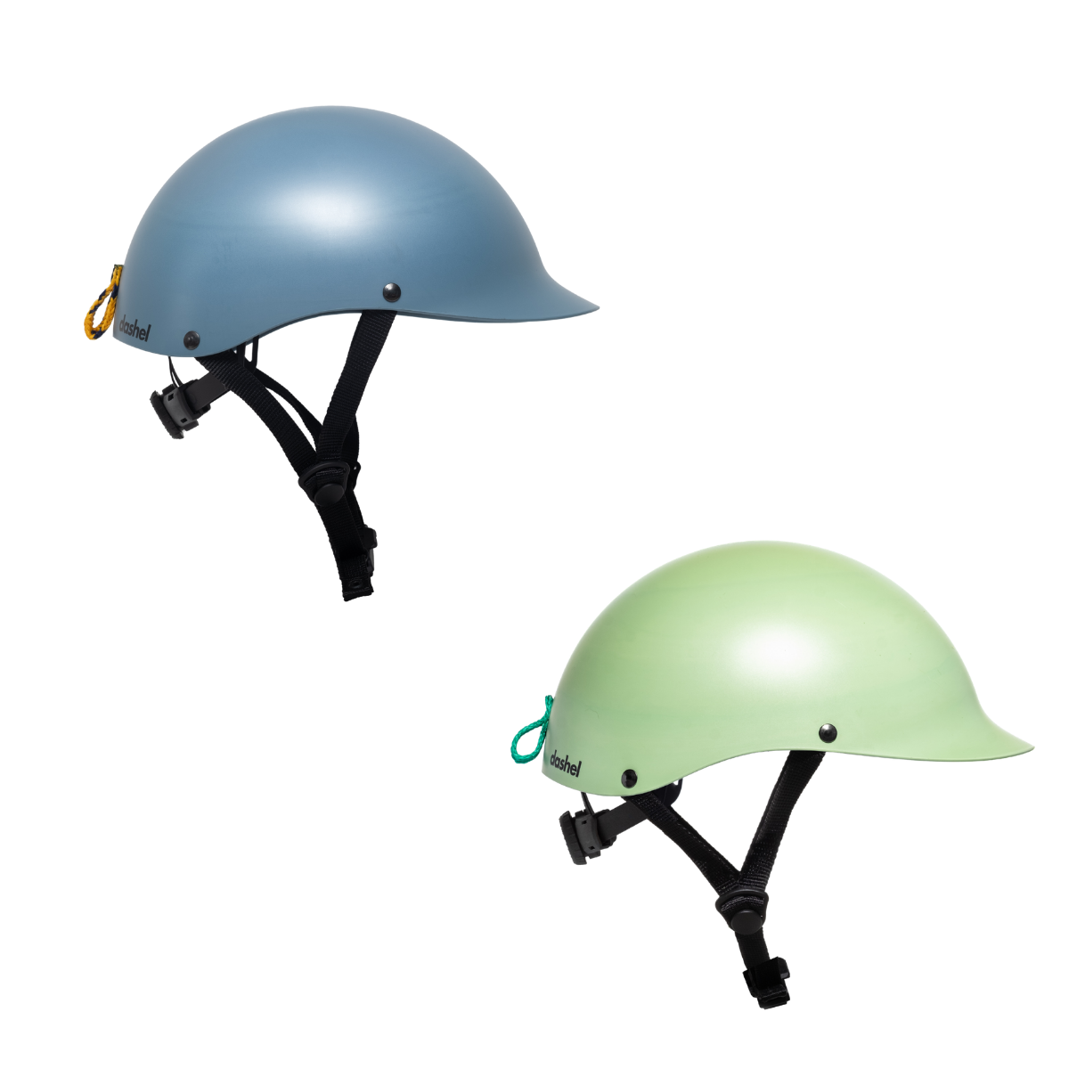 Dashel x BRACENET Ocean Edition Fahrradhelm in Blau und Grün mit Schlaufe aus Fischernetzen in Gelb und Grün. 