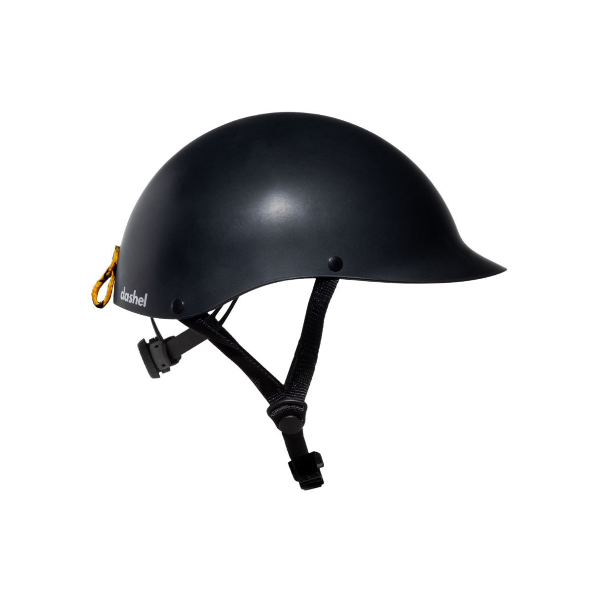 Dashel x BRACENET Sea Shepherd Fahrradhelm in Schwarz mit Fischernetz-Schlaufe in Gelb und Blau. 