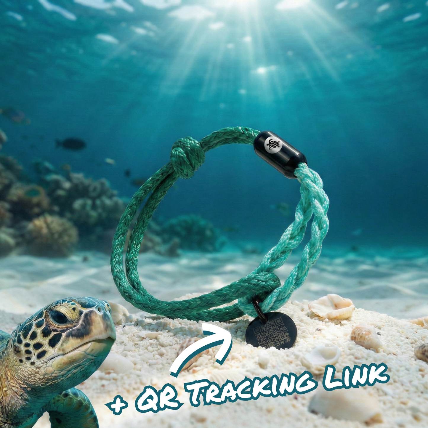 Schildkröte "Hope" - Olive Ridley Project Bracenet aus Fischernetz - größenverstellbar